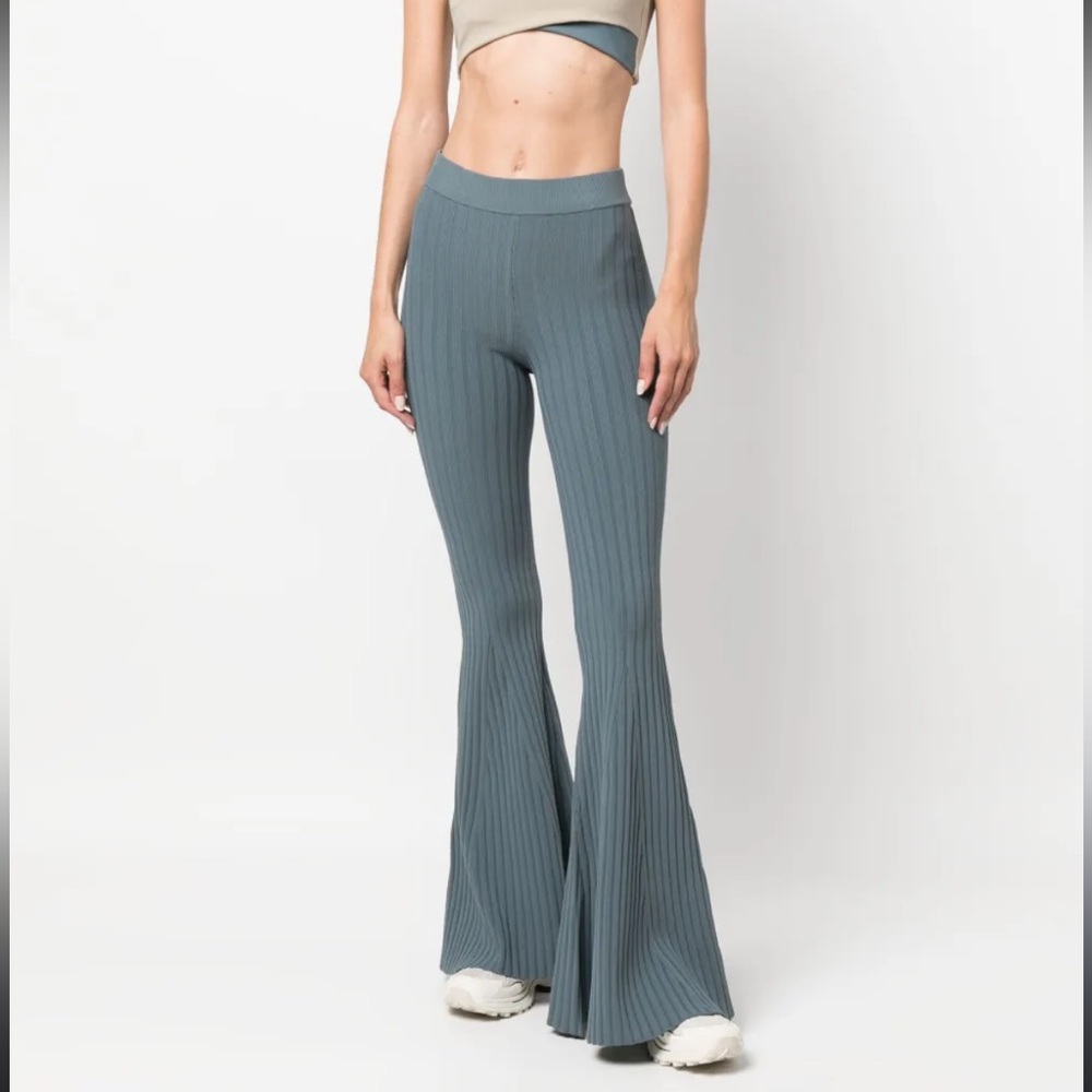 Ribbed Flared Knit Pants - Grey